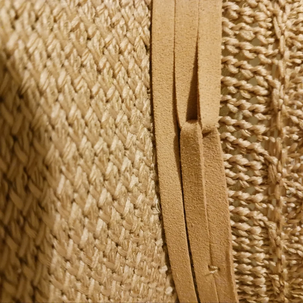 Straw Tan Boho Cowboy Summer Hat With Leather Tie Strings Osfa - Picture 5 of 8